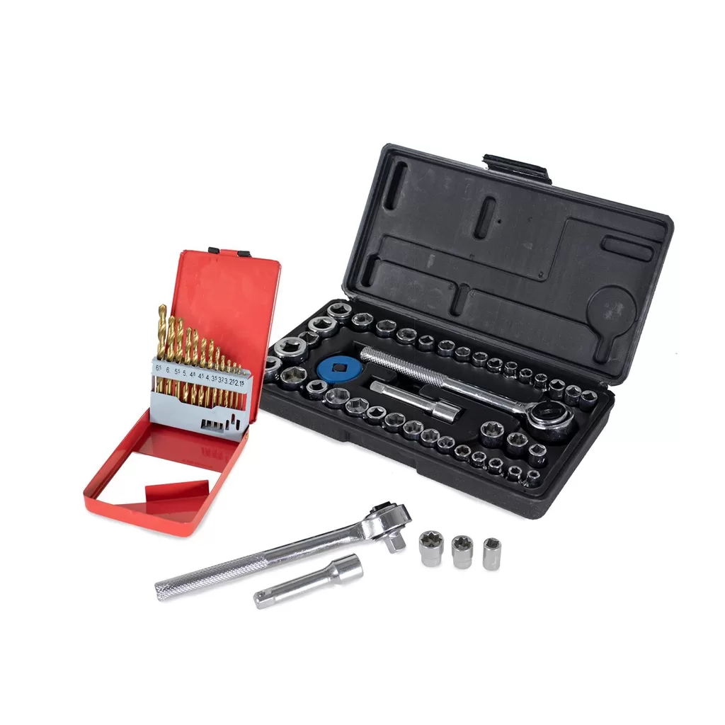 Kit de Chaves Catracas Soquetes 40 peças + Brocas de Madeira e Aço 13 peças Healer