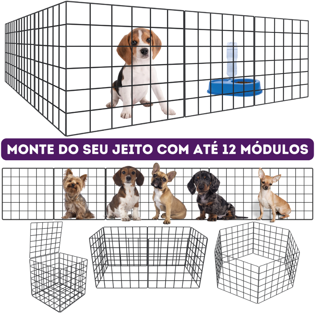 Cercadinho Pet para Cachorro Filhote Grade de Metal 30×30 cm Até 12 Módulos