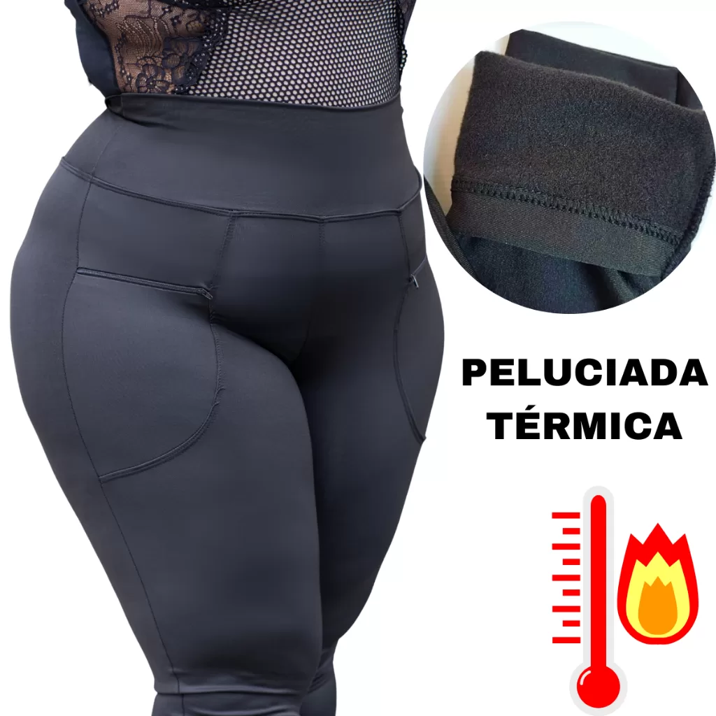 Calça Legging Feminina Plus Size Peluciada Térmica Com Bolso Ziper Moletom GG ao G4