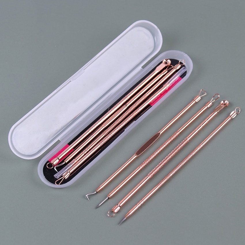 Kit c/4 Extrator Cureta Agulha Tira Acne Removedor de Cravos e Espinhas de Aço Inoxidável Limpeza de
