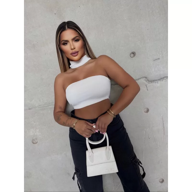 Kit 3 Cropped Top Ribana Com Gola no Pescoço