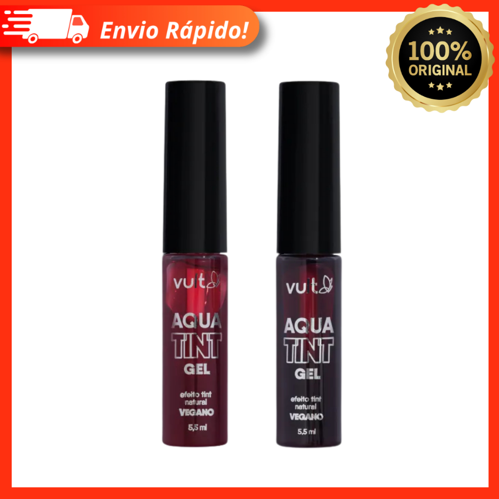 Batom Lip Tint Aquatint Gel Red E Violet Vegano Não Borra Não Transfere 5,5ml – Vult