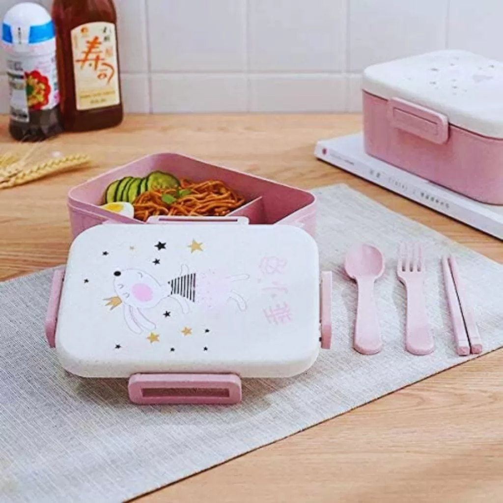 Lancheira Marmiteira Infantil Hashi Colher Garfo Tampa Trava Alimentaçao Refeiçao Rosa/Azul