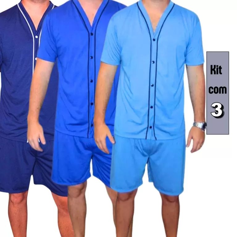 Kit com 3 Pijamas masculino Cirurgico com botões 