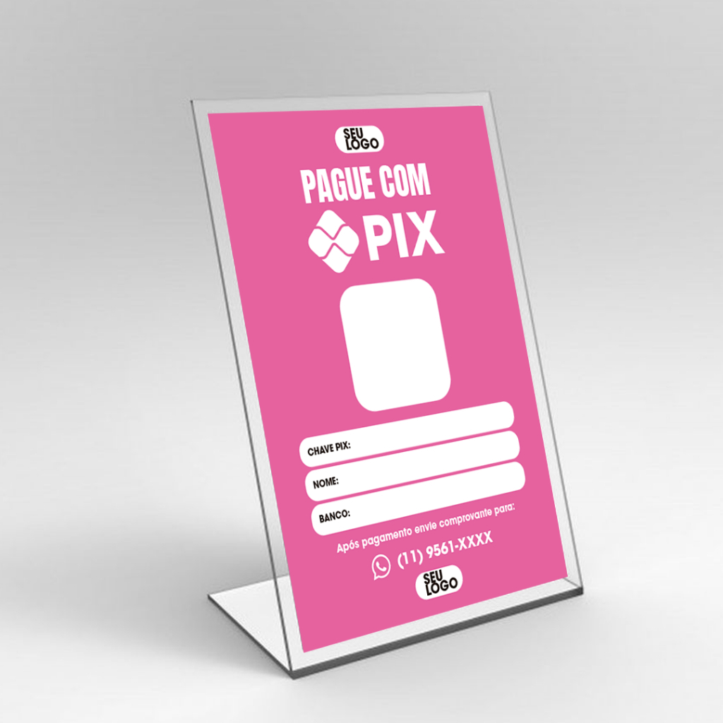 Placa de Pix Pagamento QR Code Display Balcão Tam. 10x15cm Personalizado