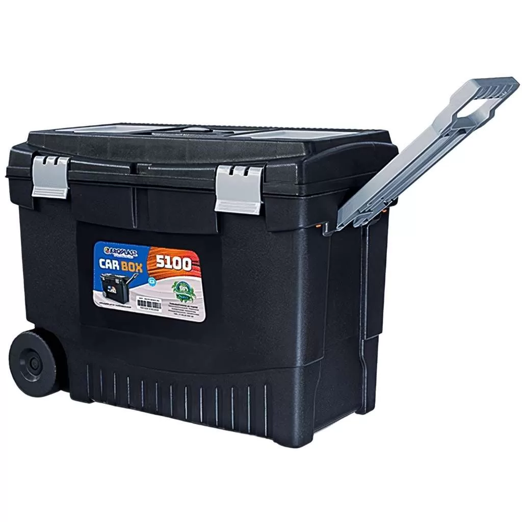 Maleta Car Alça Box 2 Rodas Itens Ferramentas Multiuso 1 Compartimento Plástico Baú Grande C/1 Uni