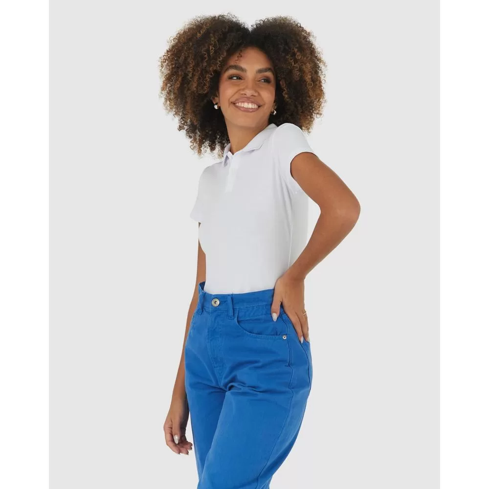 Blusa Polo Básica Feminina Com Peitilho Em Piquet Stretch