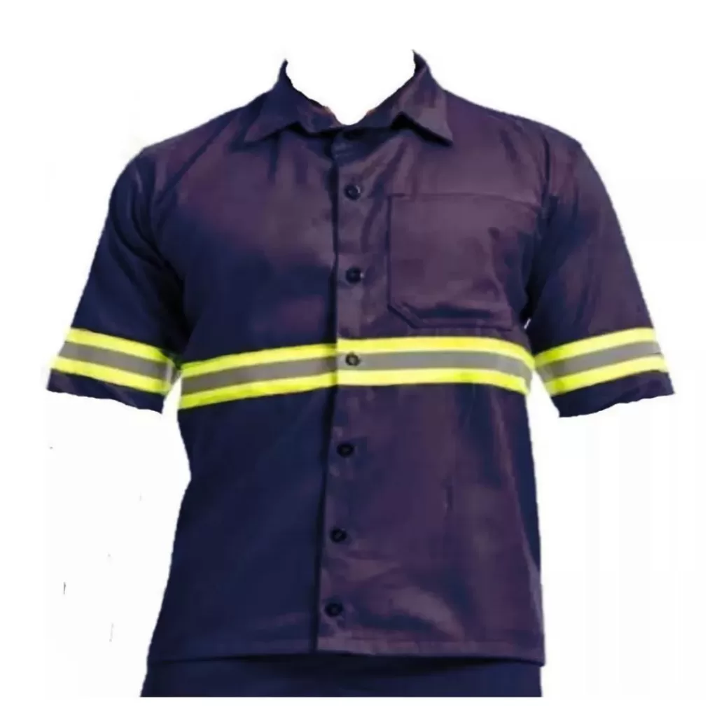 Camisa De Brim Aberto C/ Faixa Refletiva Manga Curta