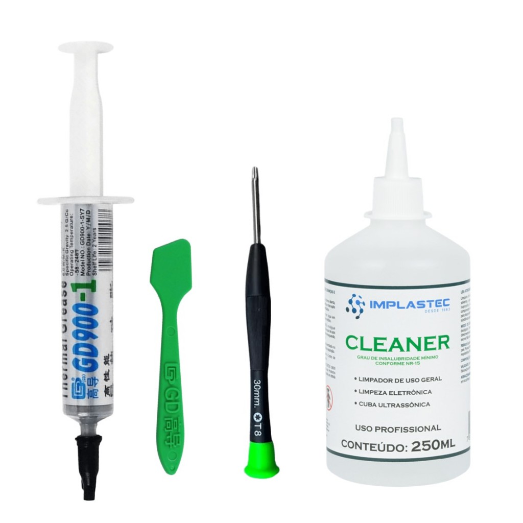 Kit Pasta Térmica Gd900-1 c/ Espátula + Chave Torx T8 + Cleaner 250ml – Resfriamento PC, XBOX, Plays