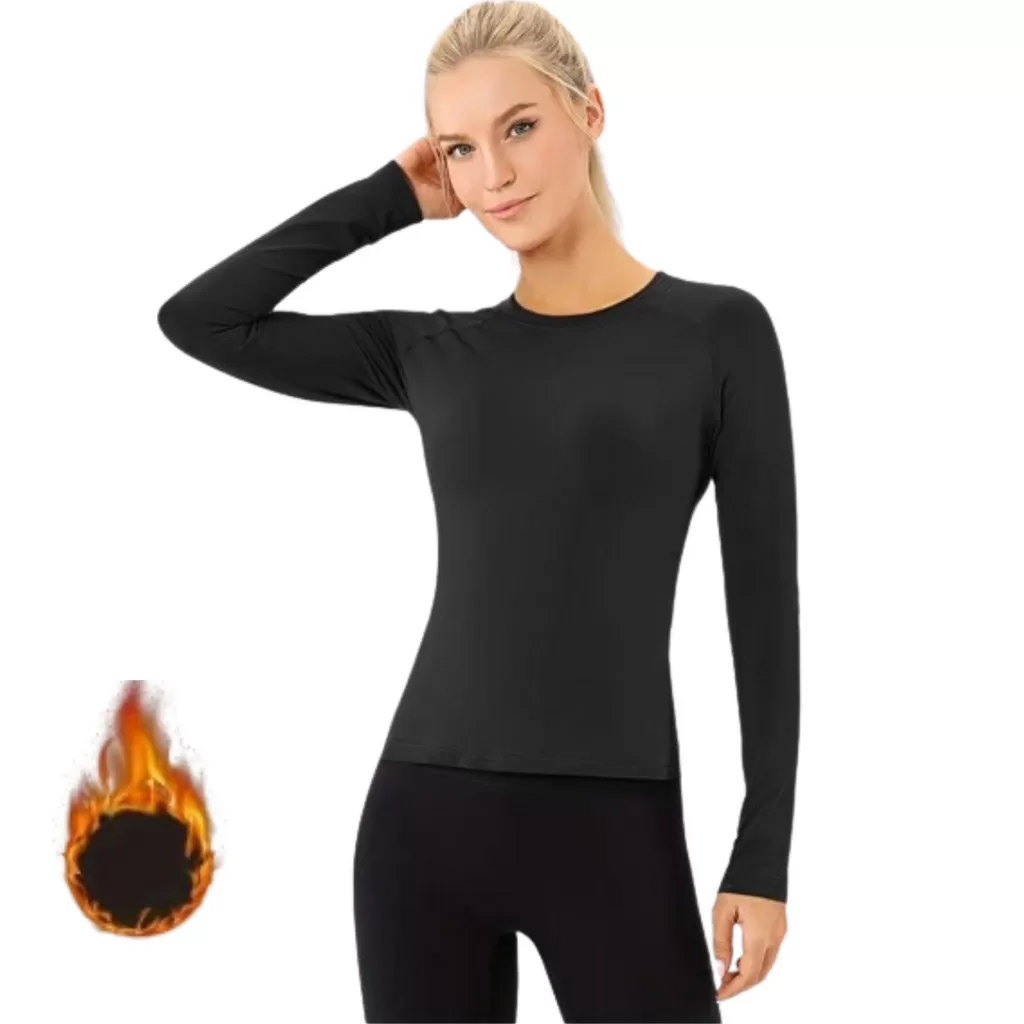 Camiseta Térmica Peluciada UV Feminina Manga Longa Feminina Flanelada Inverno Quentinha