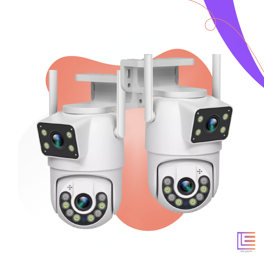 Câmera Visão Dupla PRETO lente 360° Detecção Humana Wifi APP ICSEE Proteção de Segurança Envio Imedi