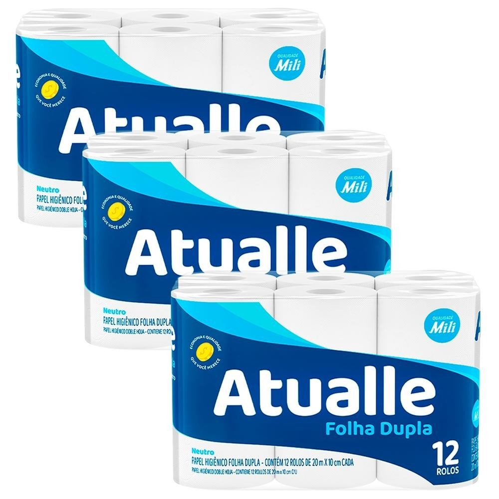 Kit 3 unidades – Papel Higiênico Atualle Max Folha Dupla 12 unidades