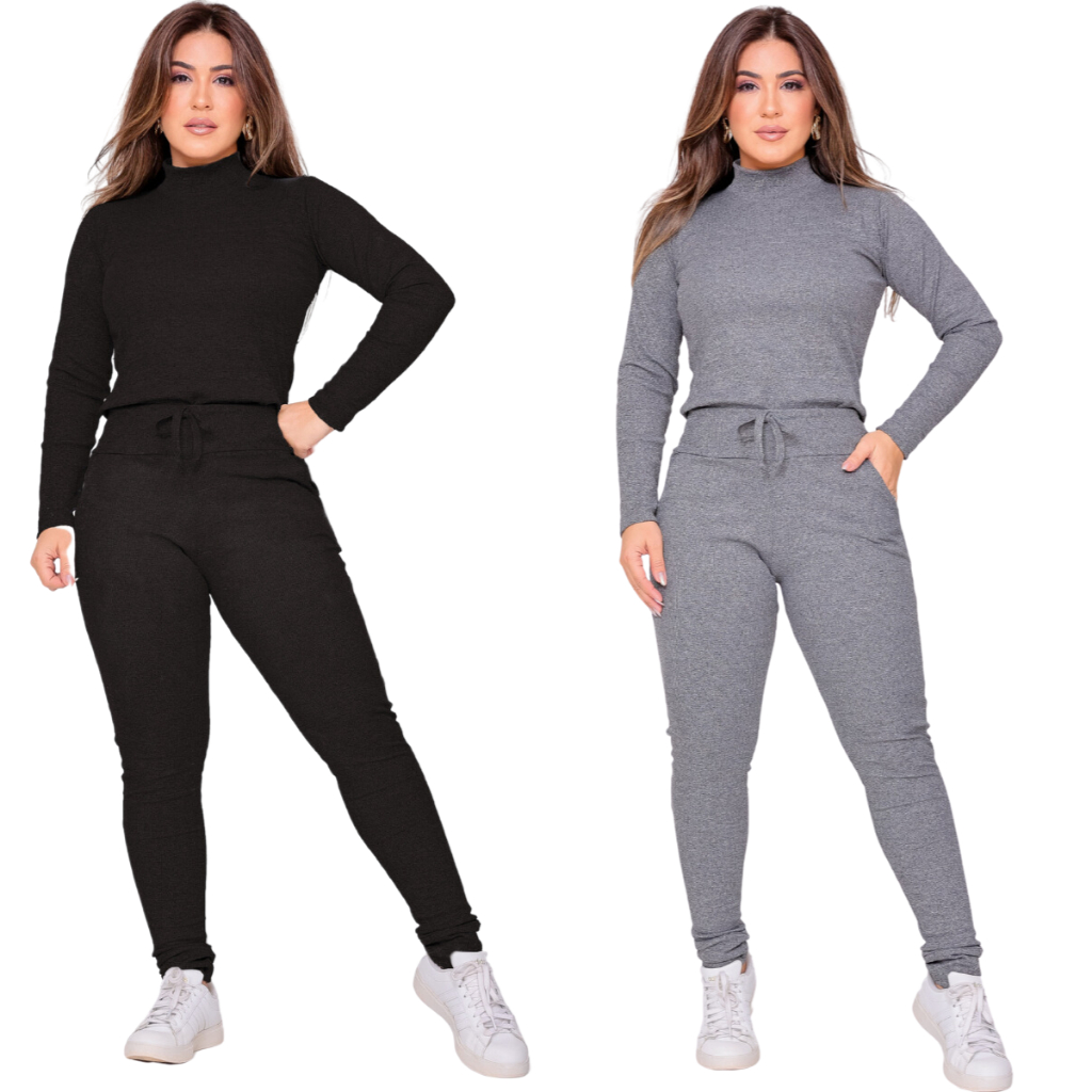 Kit 02 Conjunto de Frio Inverno Feminino Segunda Pele Cacharrel Gola Alta Casual Social Elegante