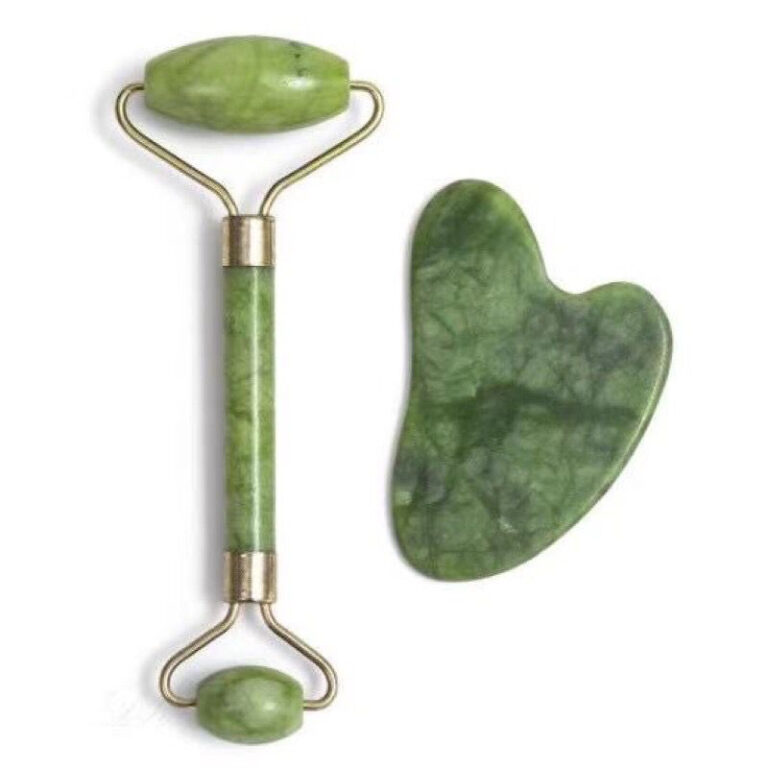 Rolo Pedra de Jade + Placa Gua Sha Massagem Facial