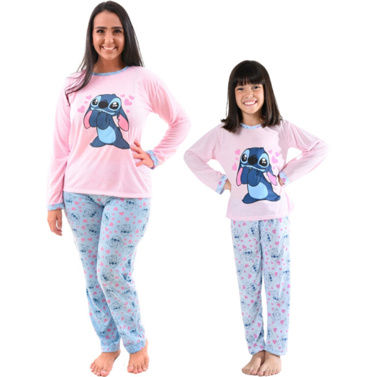 2 Pijamas Inverno Longo Mãe E Filha Manga Longa e