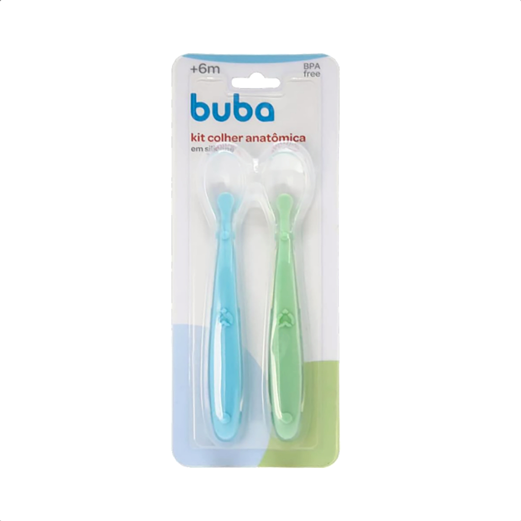 Kit 2 Colheres Silicone Buba Talheres para Bebês 6 Meses a 3 Anos com Cabo Antiderrapante