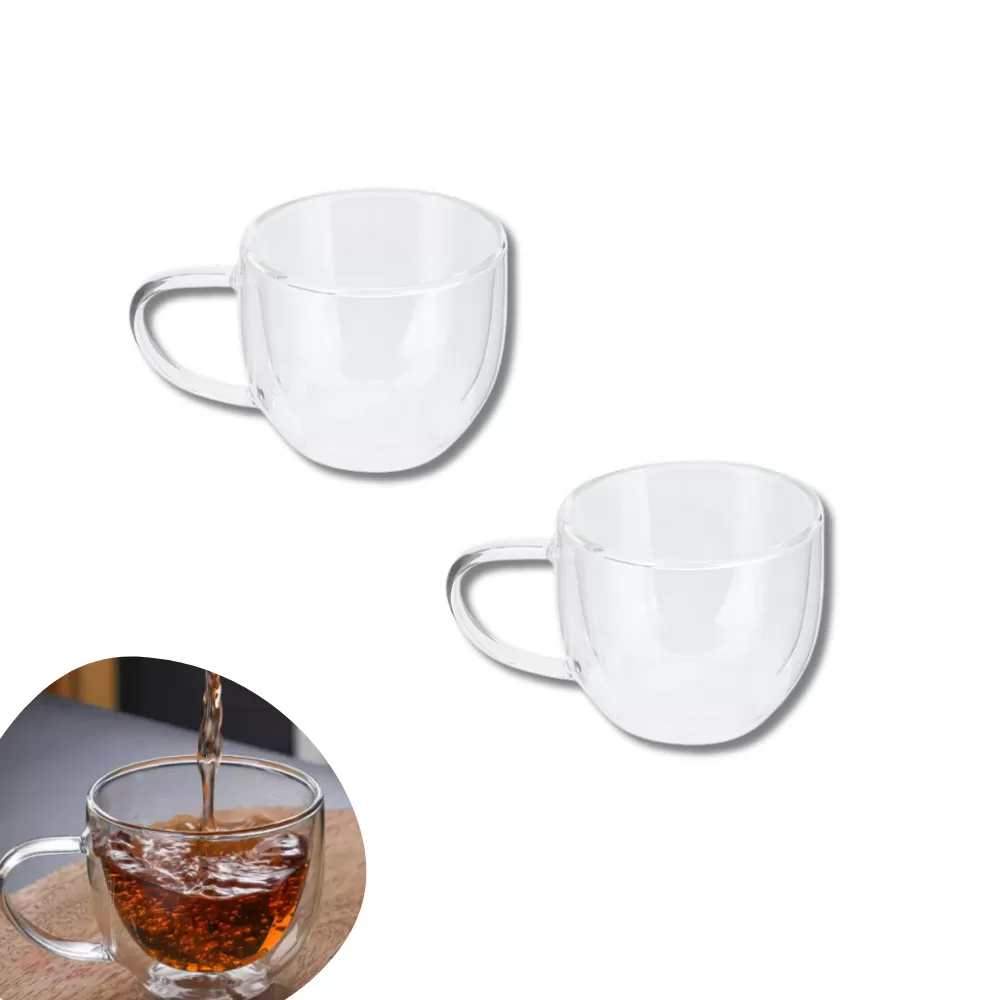 Conjunto 2 Canecas De Vidro Chá Café Quente Frio Com Dupla Camada 80ml