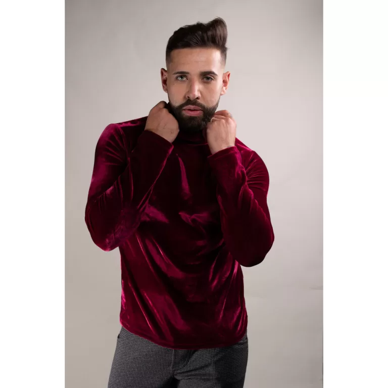Blusa Masculina Cacharrel em Veludo Bordô