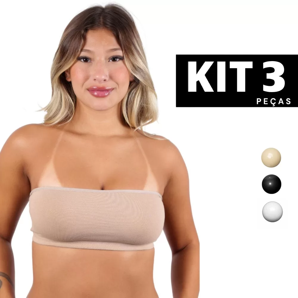 Kit 1 à 3 Top Faixa sem Bojo em Cotton Cropped Tomara que Caia Confortável para o Dia a Dia