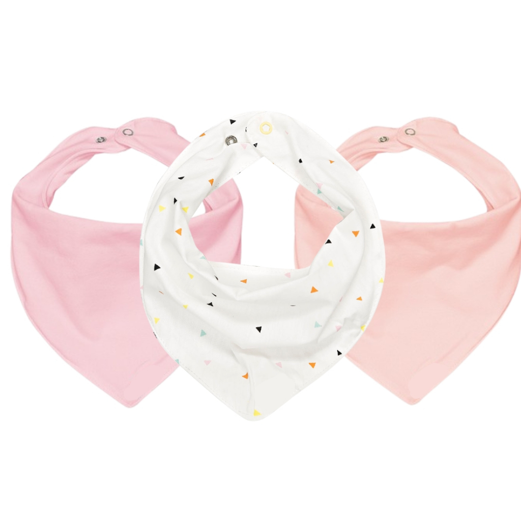 Kit C/3 Babador Bandana de Bebê 100% Algodão 23cm x 18cm – Sortidas