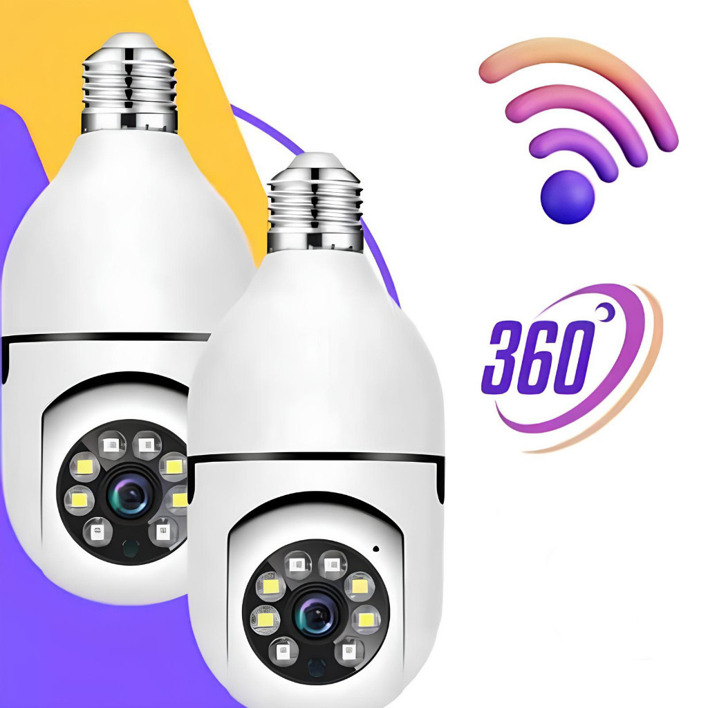 KIT Câmera wifi ip sem fio giratória 360 com encaixe lampada bocal rosca ptz full HD visão noturna s