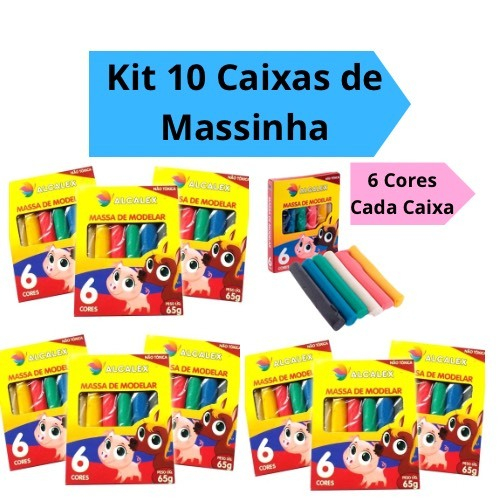 Kit 10 Caixas Massinha de Modelar com 6 Cores Kit 