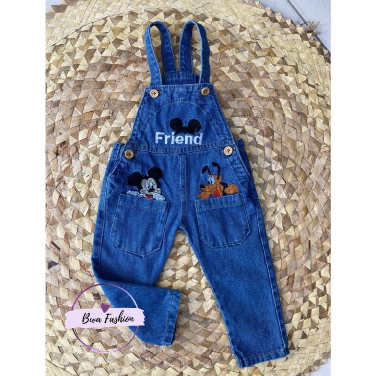 Macaquinho jeans menino Mickey E Pluto