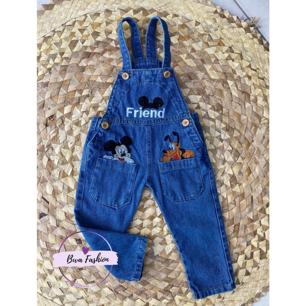 Macaquinho jeans menino Mickey E Pluto