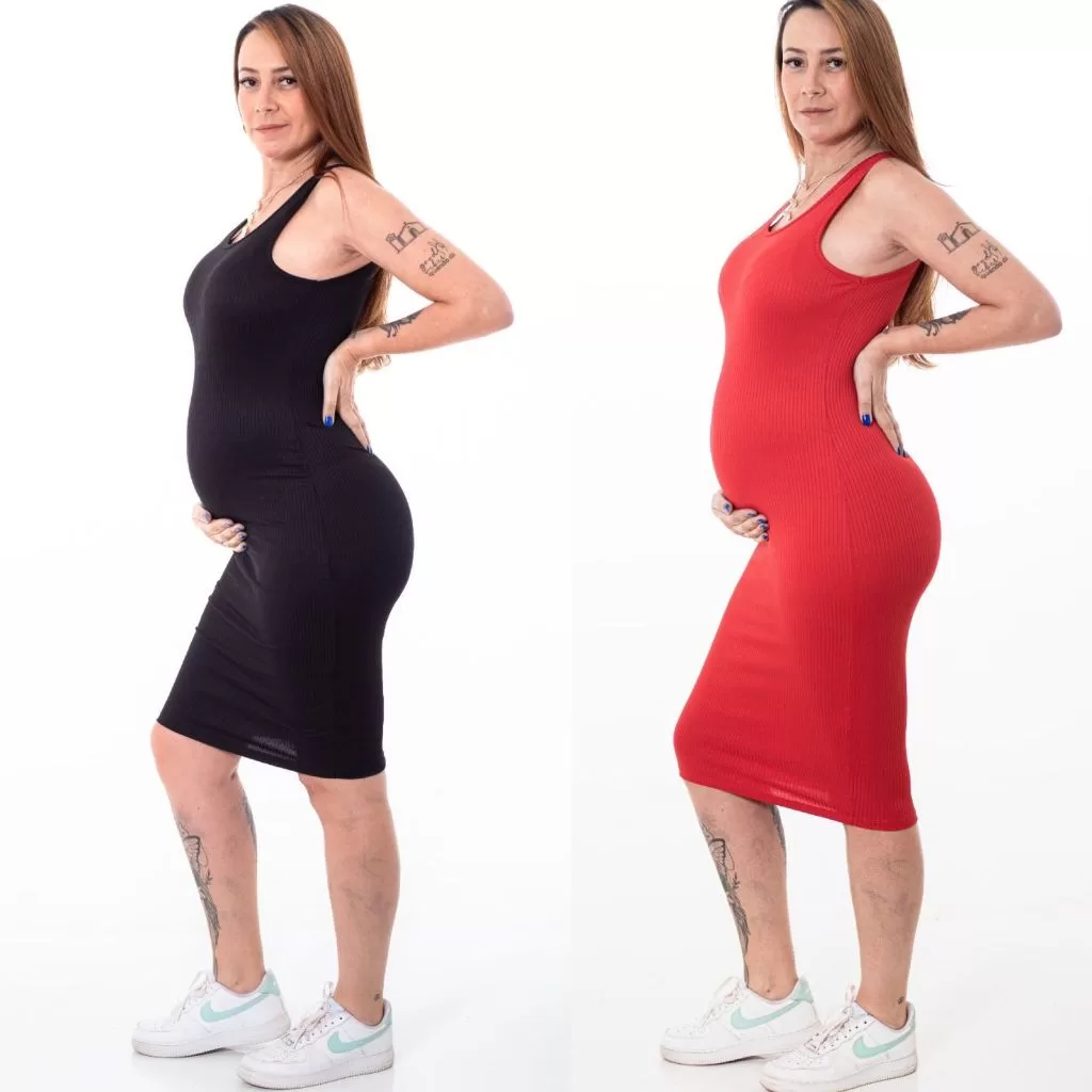 Vestido Regata Gestante Midi Gravida Maternidade Canelado Confortavel Social Casual