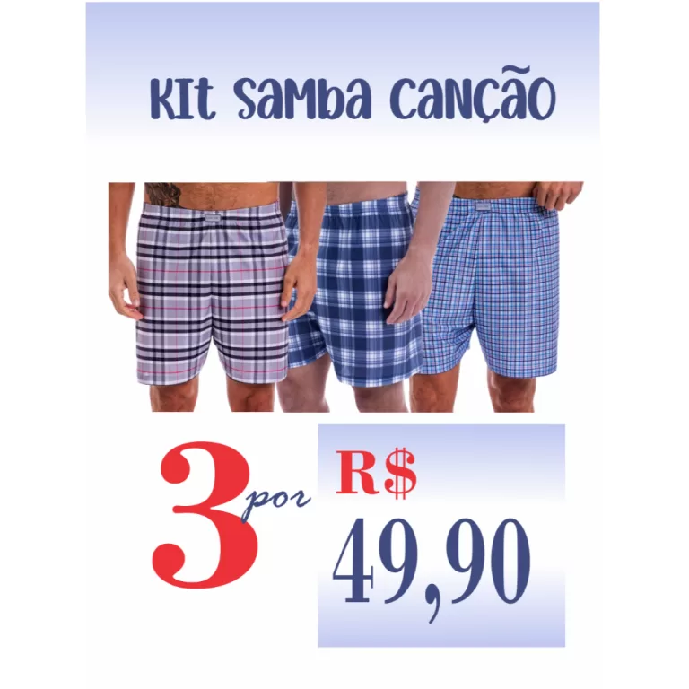 Kit com 3 Shorts de Pijama Masculino Samba Cançã