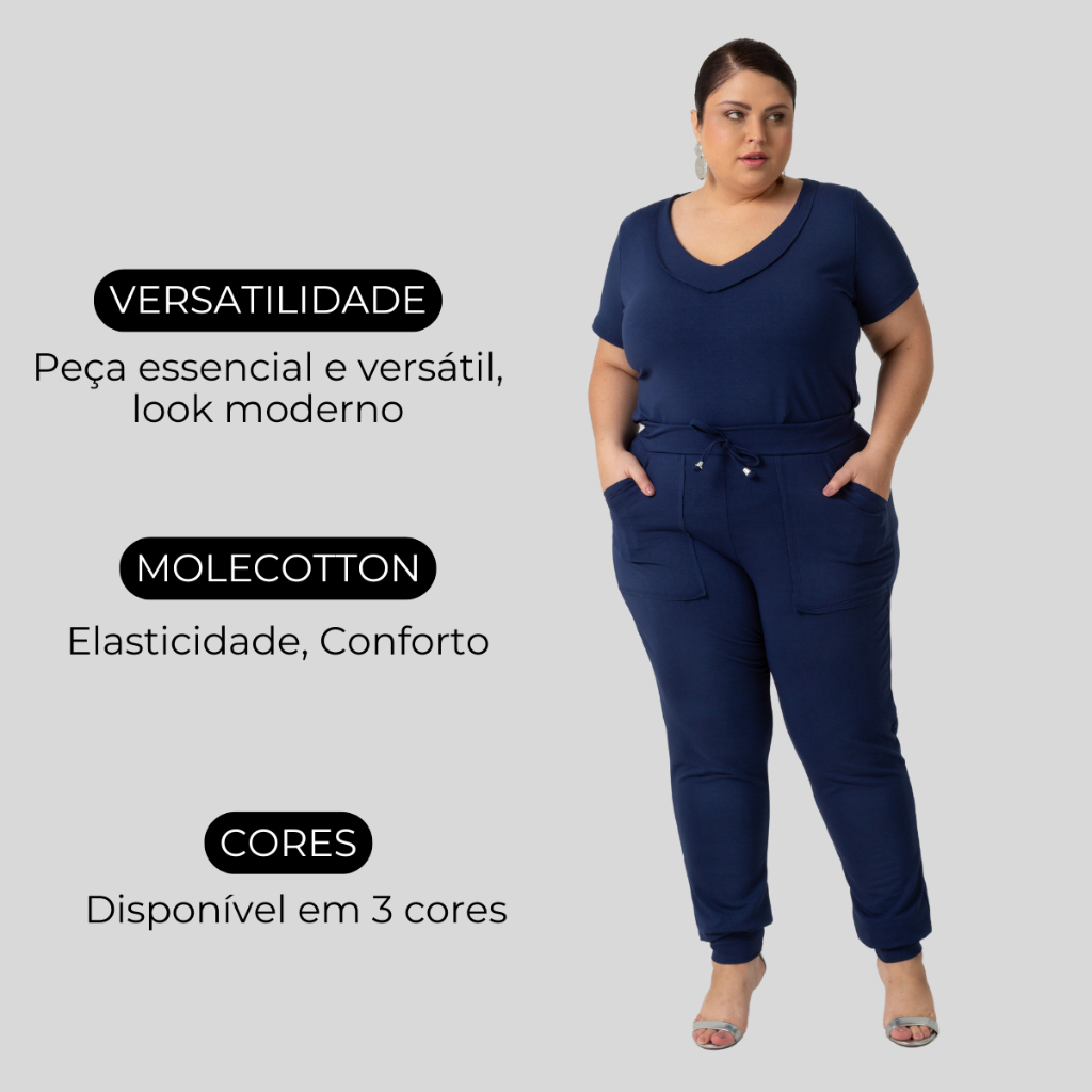 Conjunto Calça Jogger e Blusa Decote V Molecoton Moda Casual 1215-1216