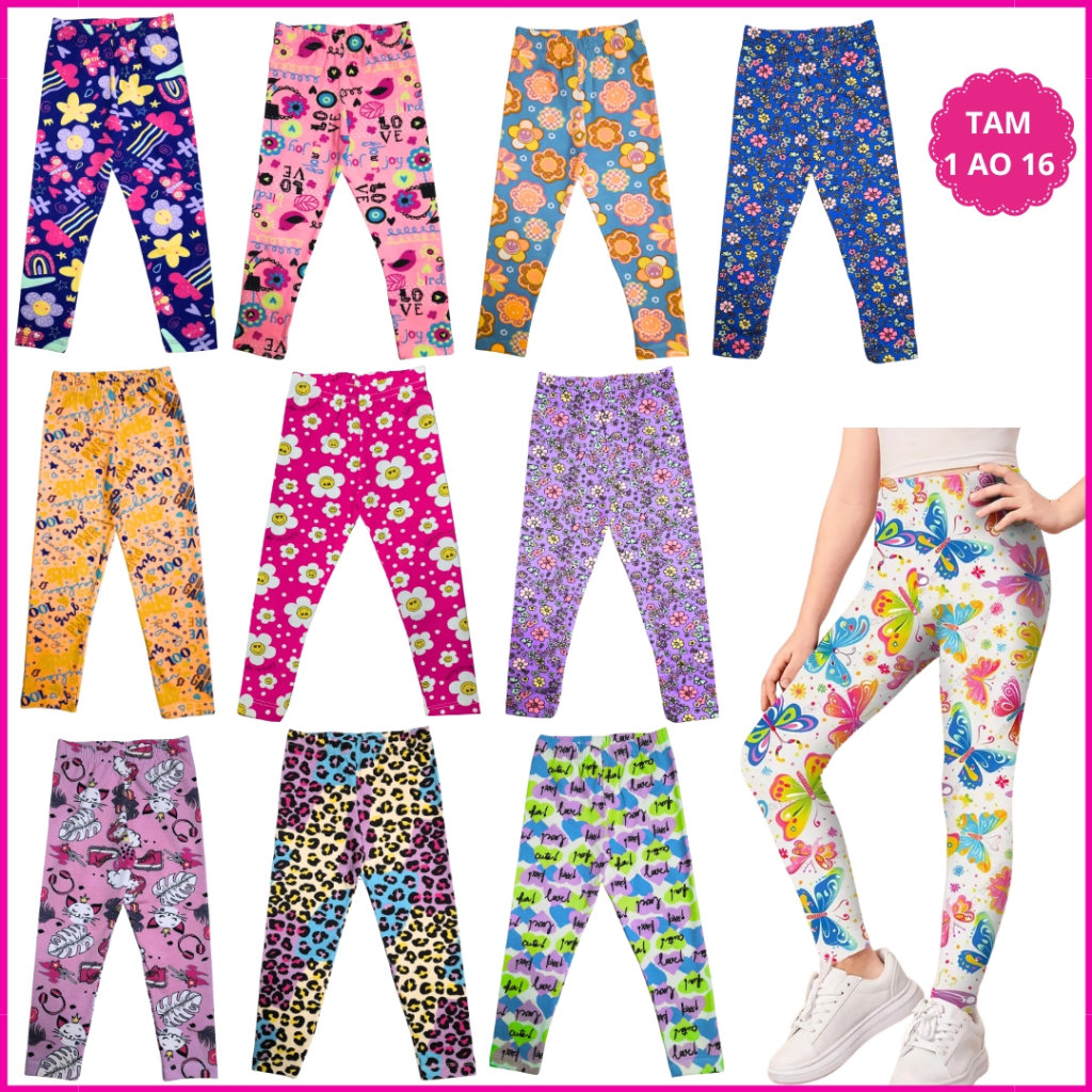 Calça Infantil Feminina Legging Menina Calça Legue Algodão Moda Blogueira  Roupa Menina 1 ao 16 anos