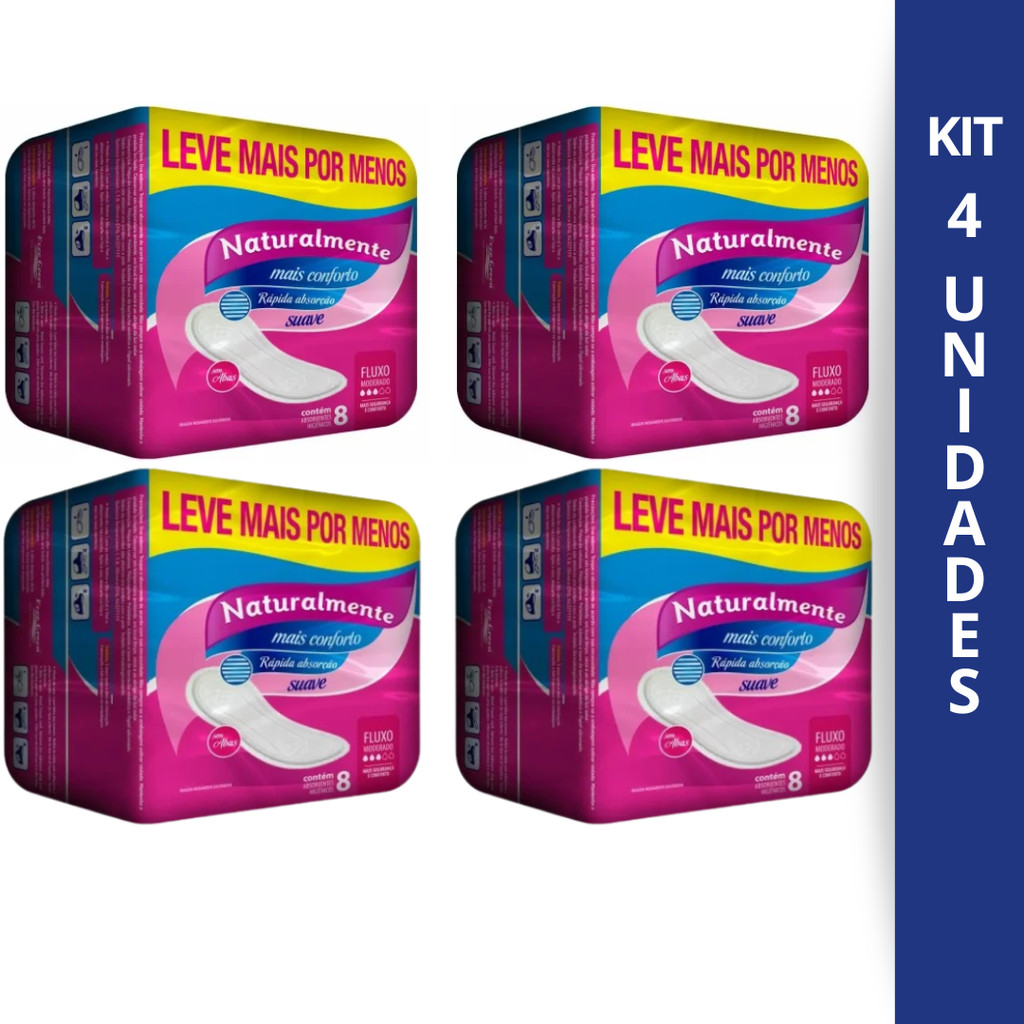 Kit 4 Absorvente Naturalmente Sem Abas Leve+ Pague- Contém 8 Unidades