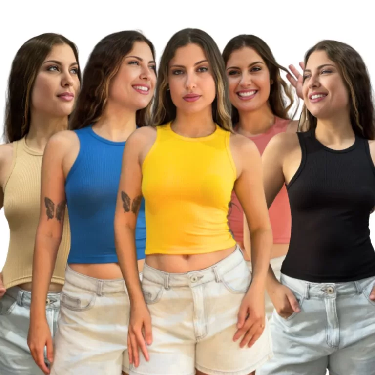 Kit 5 Blusas Feminina Malha Canelada Ribana Algod�