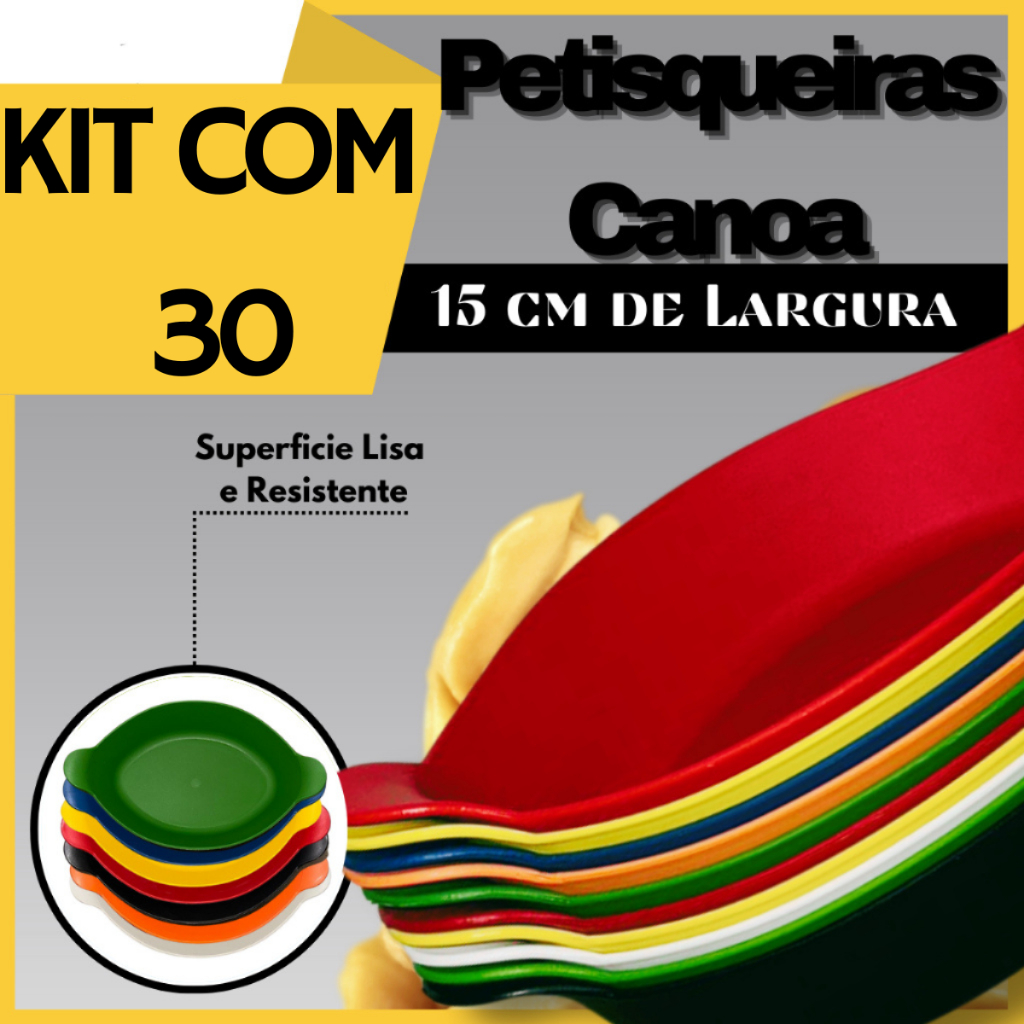 Kit 30 Petisqueira Canoa Resistente Petiscos Plástico