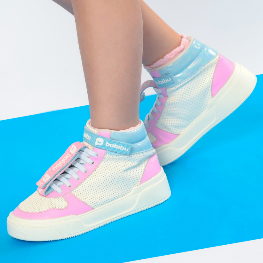 Tênis Infantil Feminino Cano Alto Branco/Rosa Casual Confortável Promoção