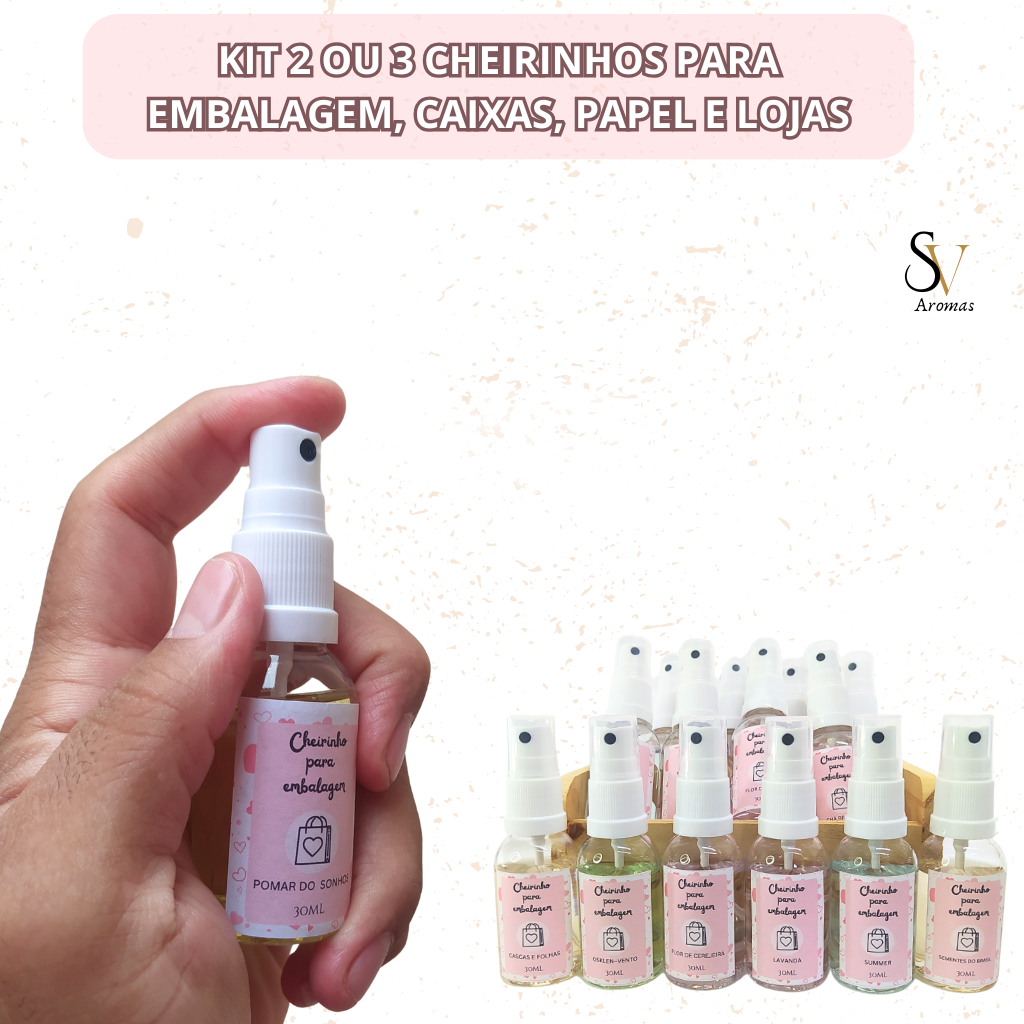 KIT 2 ou 3 Perfume para Papel, Loja, Caixa, Cheirinho para Embalagem, Pacote, Essencia, Aroma Spray