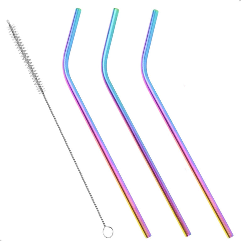 Kit 3 Canudos Aço Inox Curvo Ecológico + Escova 