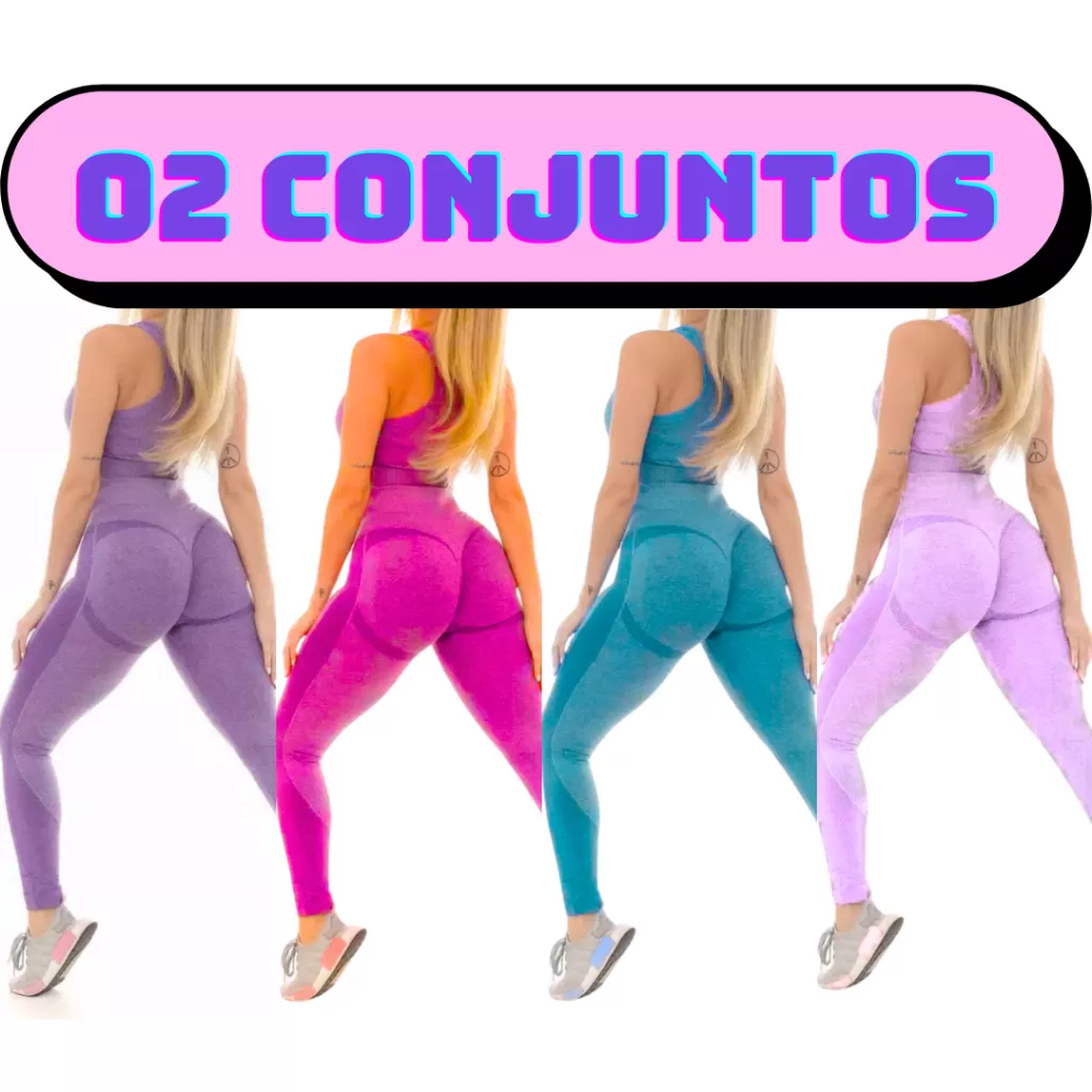 Conjunto Calça Levanta Bumbum Cropped Top Sem Costura Para Treino Academia Yoga Crossfit Corrida