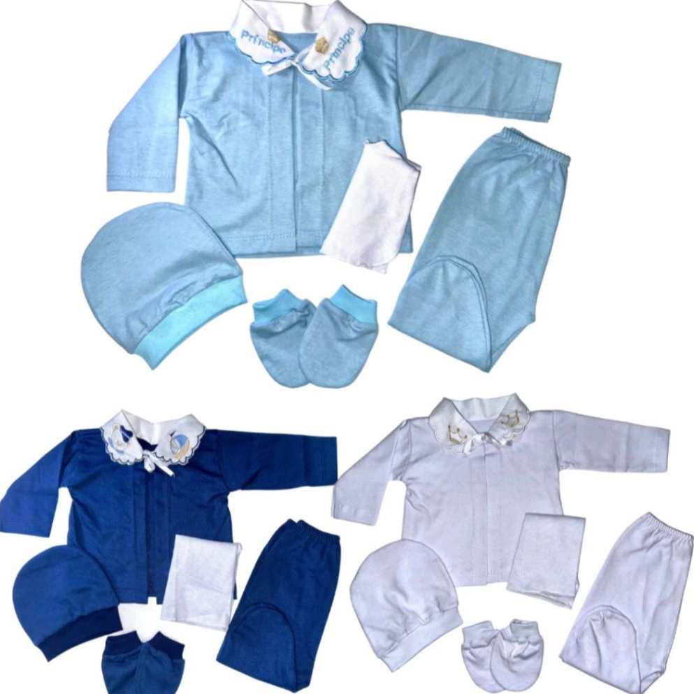 KIT 3 Pagão Completo Bordado na Gola RN(0 a 3meses) Menino Reborn roupa de recem Nascido 5 Peças