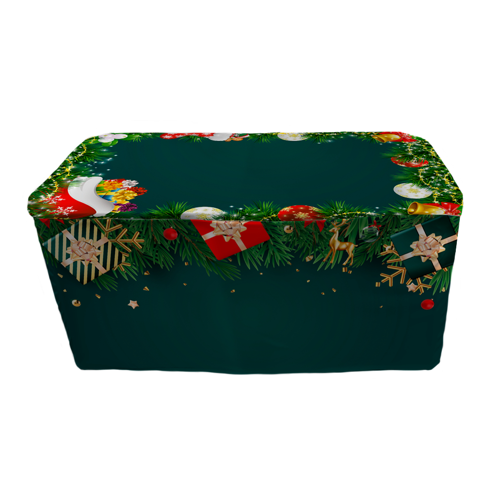 Capa De Mesa Decorativa Para Festa Tecido Sublimado 137×70 cm Veste Fácil Tema Natal Verde