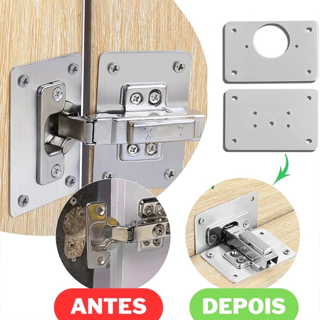 10 Placas Reparo Para Consertar Dobradiça Armário MDF Porta ou 4 placas