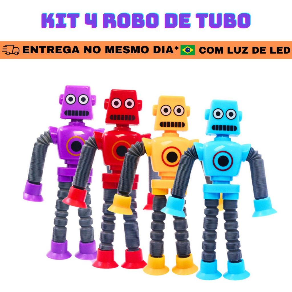 Kit robo estica e gruda pop it tubo brinquedo infantil tik tok com led