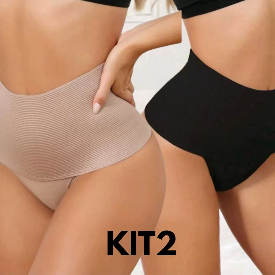 Kit C/2 Calcinhas Cinta Modeladora Compressão Cós Alto Redutora de Medidas
