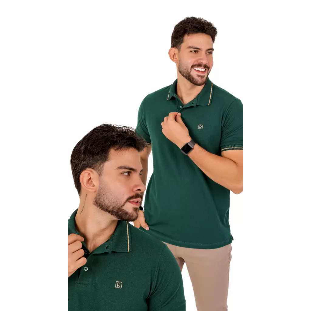 Camisa masculina Gola Polo, Basica Lisa Detalhe De Bordado, Revesst Jeans.