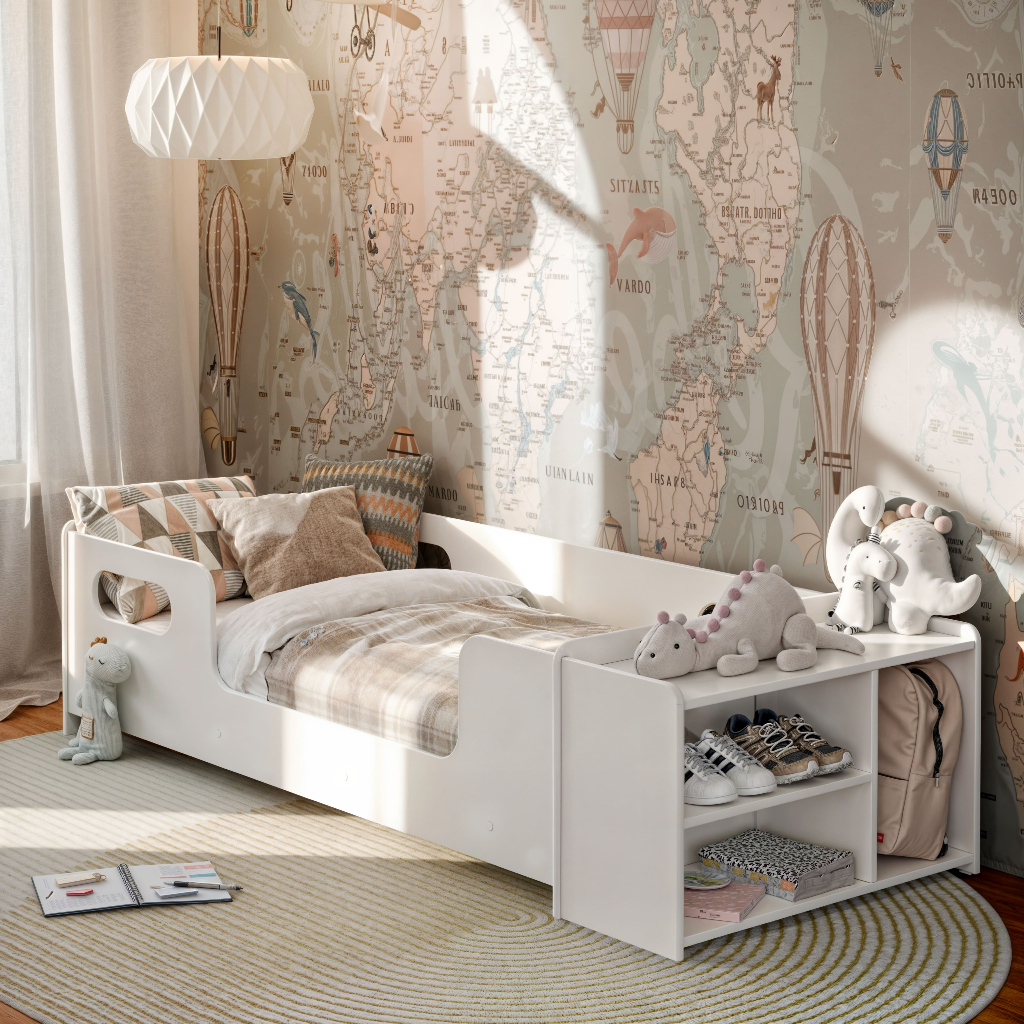 Cama Infantil Aconchego em MDF com Sapateira Conforto e Organização no Quarto Infantil