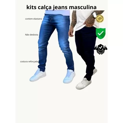 kit 2 calças jeans masculina skinny linha premium