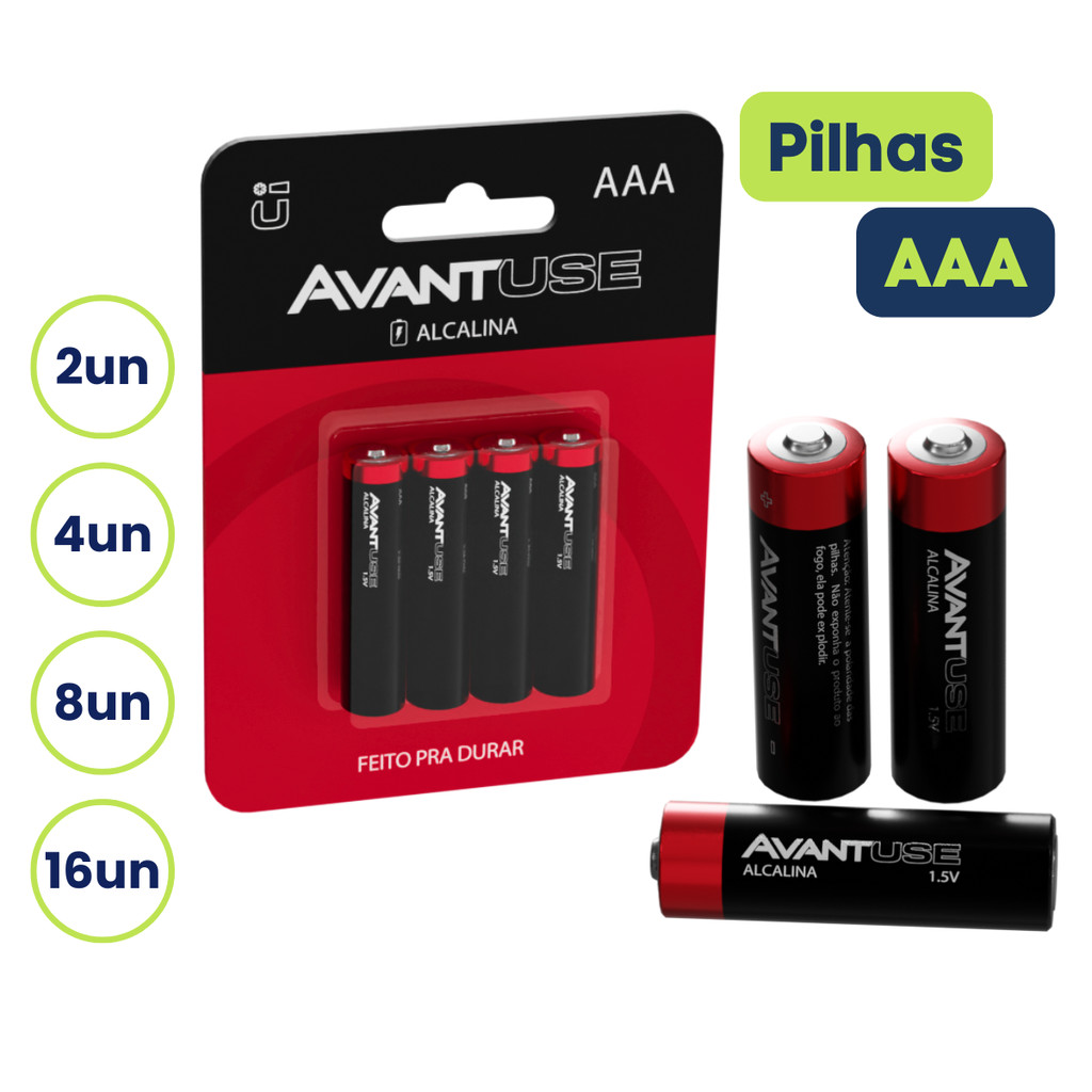 Pilha Alcalina AAA 1.5v 2un 4un 8un 16un Lanterna Controle Remoto Avant Use