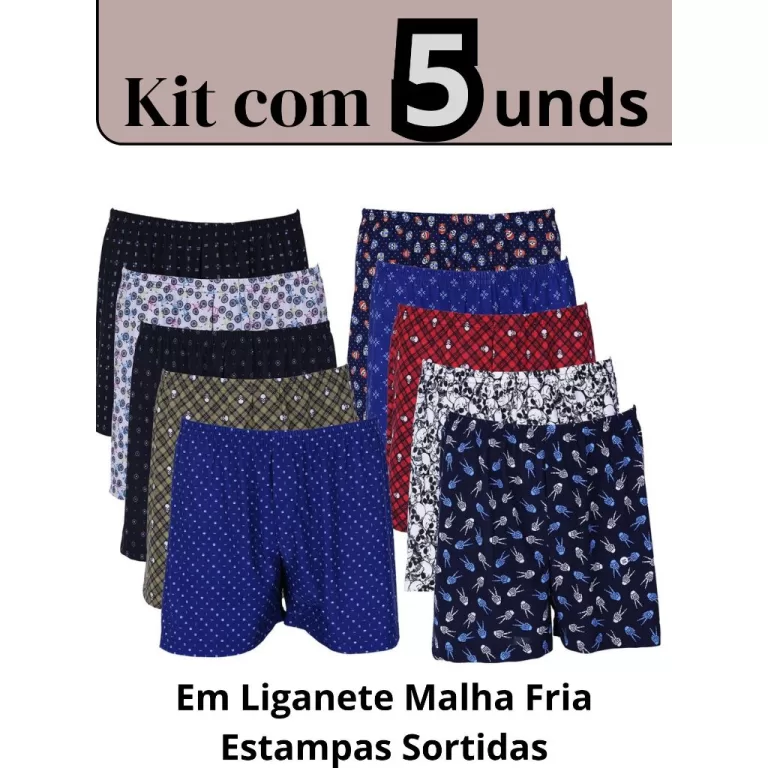 Kit com 5 Pijama Masculino Short Samba Canção Pr