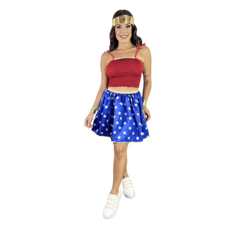 Fantasia Feminina Adulta Conjunto Heroína Mulher 